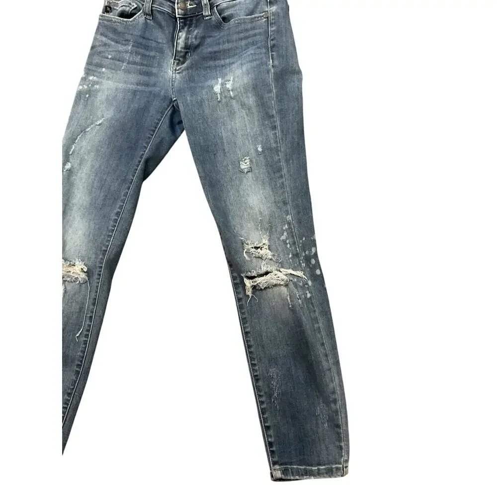 Judy Blue Jeans Womens 5/27 Blue Distressed Skinny Stretch Dark Wash Denim - Picture 2 of 9